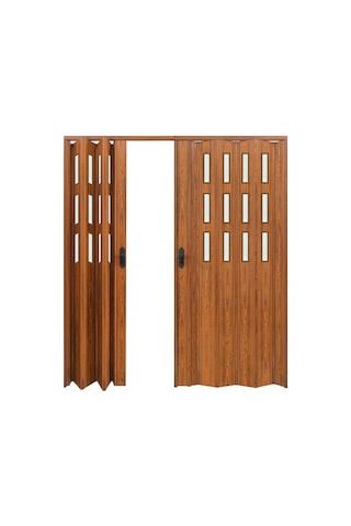 Faran Dekorasyon 170 x 215 Ceviz Renk Camlı Çift Açılım Pvc Akordiyon Kapı - FRNAKMODEL-0-155