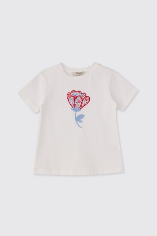 Made With Liberty Fabric Liberty Kumaş Kız Çocuk Nakışlı Tişört Krem