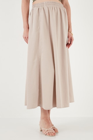 Lela Modest Pamuk Ve Keten Karışımlı Yüksek Bel Cepli Uzun Kiloş Tesettür Bayan Etek 668Yp4443 Taş