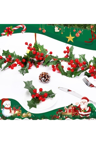 Gajeena Noel Dekoru İçin Yapay Kırmızı Yaban Mersini Ziebağı, 1.8 Metre Uzunlukta, Dekoratif Lifelike Noel Süsü