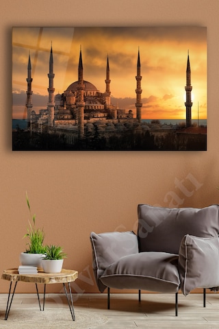 İstanbul Sultan Ahmet Camii Cam Tablo Evlika Ev Ofis Salon Duvar Dekoru Hediyelik Büyük Tablo Dekorasyon