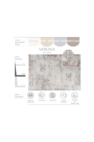 Cool Halı Verona 1903 Vizon Salon Koridor Kesme Yolluk Yumuşak Doku Kaymaz Tozmaz Dokuma Makine Halı
