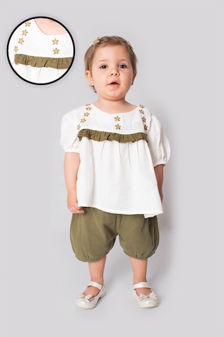 Marvello 6 -9 Aylık Kız Bebek Roba Nakışlı Müslin Ikili Takım %100 Pamuk Yazlık Bluz Ve Şort Çok Renkli