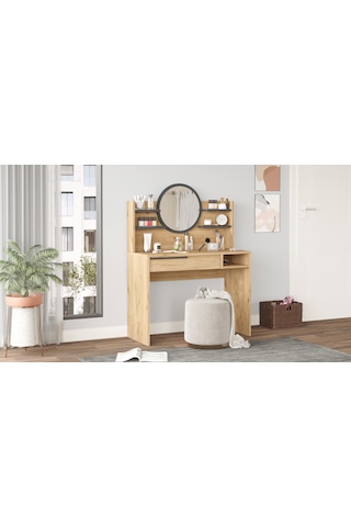 Paris Makyaj Masası Aynalı Raflı Çekmeceli Sepet-antrasit