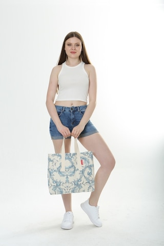 Baghashtag Krem Çiçek Baskılı Gabardin Bez Çanta Krem