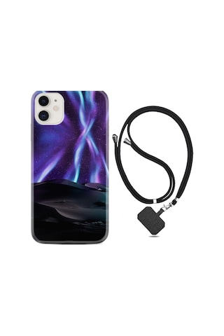 Apple iPhone Uyumlu Iphone 13 Kılıf Resimli Desenli Silikon Boyun Askılı Kuzey Iışkları 1864