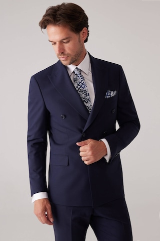 Erkek Lacivert Slim Fit Kruvaze %100 Yün Takım Elbise