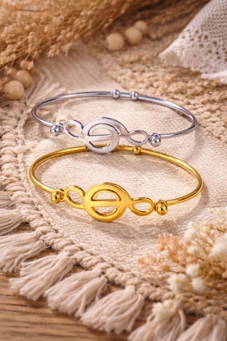316l Paslanmaz Çelik Sol Anahtarı Figürlü Unisex Bileklik Seti Gold & Gümüş Renk 2 Li Minimal Bilezik Kadın & Erkek Uyumlu Antrasit