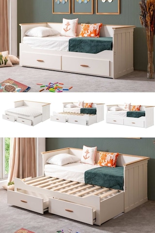 Yavrulu Karyola, Likya Divan Karyola Çekmeceli Açılır Çift Kişilik Karyola Yataksız Tek Kişilik