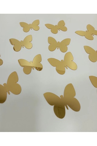 Dekoratif Kelebek Aynalı Gold Pleksi Dekorasyon Ürünü 12 Adet