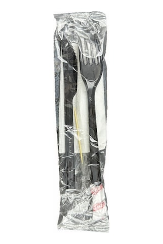 Kullan At Yemek Seti 6'lı Çatal , Bıçak , Kürdan , Peçete , Islak Mendil , Tuz 50 Adet Siyah