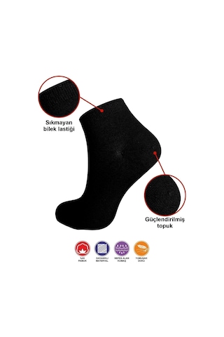 10 Çift Yazlık Terletmez Desensiz Düz Sade Kadın Patik Pamuk Siyah Çorap - Bilek Boy Kısa Çorap Siyah