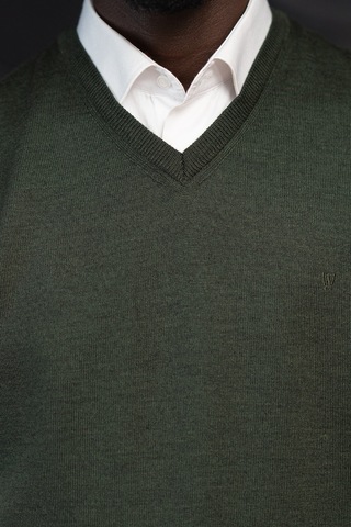 V Yaka Regular Fit Yünlü Kolsuz Triko Süveter Yeşil