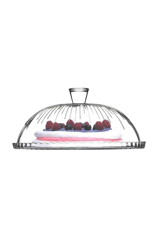 Pasabache Cam Kek Cam Cloche Kek Standı Pasta Kubbe Plaka Kapağı 32 Cm Desen Çok Renkli