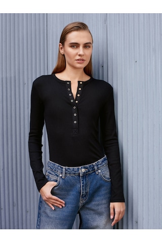 Dilvin 32024 Çıtçıtlı Modal Karışımlı Top-siyah Siyah