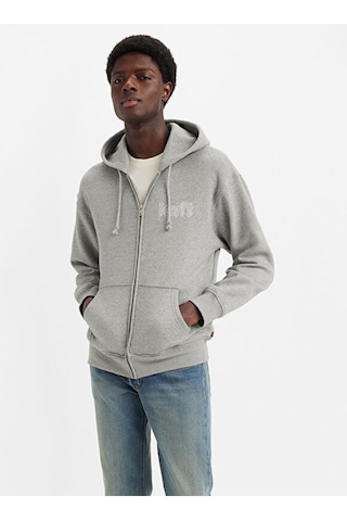Relaxed Graphic Zip-up Hoodie Sweatshirts Erkek Gri