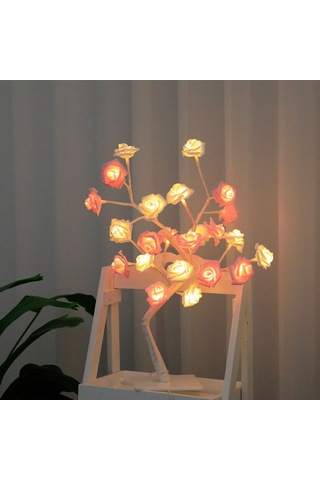 Youmex Beyaz Usb Anahtarlı Led Simülasyon Gül Ağaç Lambası - Çıkarılabilir Plastik Tabanlı Dekoratif Gece Lambası Beyaz