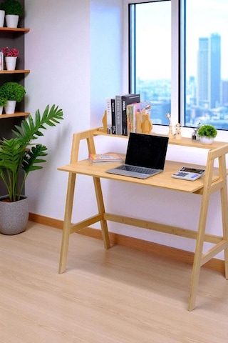 Digithome Bambu Masif Çalışma Masası 1 Raflı Kitaplıklı Ofis Bilgisayar Masası Db-0030 Kahverengi