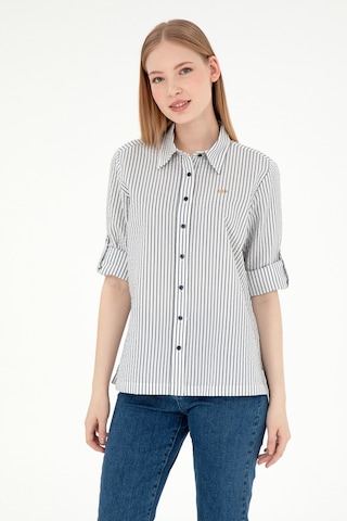 U.S. Polo Assn. Kadın Lacivert Uzun Kollu Çizgili Gömlek 50297106-VR033