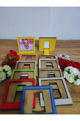 Miracix 10 Adet Renkli Mini Ahşap Fotoğraf Çerçevesi Bebek - Sevgili ve Anı Dekoratif Set Çok Renkli 8 x 8