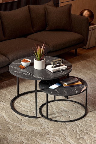 Orta Sehpa Bade İkili Lüx Yan Sehpa Masa Bendir Siyah