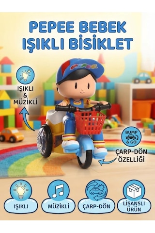 Pepee Işıklı Müzikli Bisiklet 19 Cm Renkli Işıklı Eğlenceli Ve Eğitici Pilli Figür Oyuncak