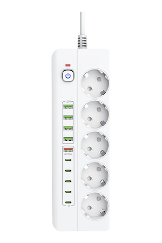Isıya Dayanıklı Power Tuşlu 5'li Grup Priz 5xusb 5x Type-c Çıkışlı Priz 2 Mt Kablolu 2 M
