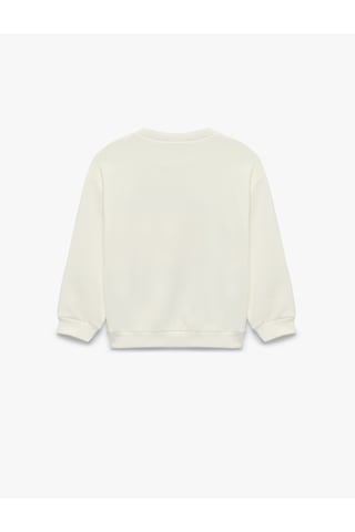 Koton Uzun Kollu Üç İplik Bisiklet Yaka Ayıcık Baskılı Sweatshirt Ekru 7wmg10130ak