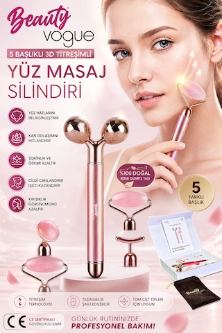 Titreşimli Rose Pembe Quartz Taşı 3d Yüz Masaj Silindiri 5 Başlıklı Cilt Bakım Cihazı Profesyonel Bej Titreşimli Rose Pembe Quartz Taşı 3d Yüz Masaj Silindiri 5 Başlıklı Cilt Bakım Cihazı Profesyonel Bej