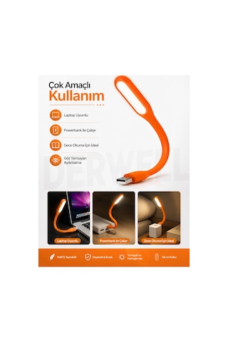 Esnek Usb Led Lamba Powerbank Laptop Ve Pc İçin Taşınabilir Gece Lambası Ve Kitap Okuma Işığı 5 Farklı Renk Seçeneği Mavi Kırmızı Turuncu
