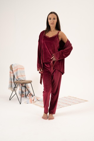 Estiva Kadın Kışlık 3 Parça Sabahlıklı Kadife Pijama Takımı 001