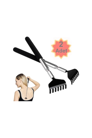 2 Adet Teleskobik Sırt Kaşıyıcı Metal Kaşağı Kaşıma Aleti Uzayan Gri