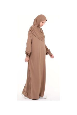 Pratik Tek Parça Pamuklu Yarasa Kollu Tak Çıkar Başörtülü Tesettür Namaz Elbisesi Sütlü Kahve Çok Renkli