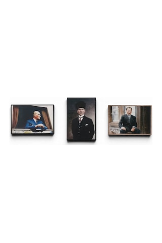 Hediyelik Atatürk Ahşap Magnet Seti 3 Adet - No:1 Kaliteli İşçilik Özel Baskı Karışık Renkli