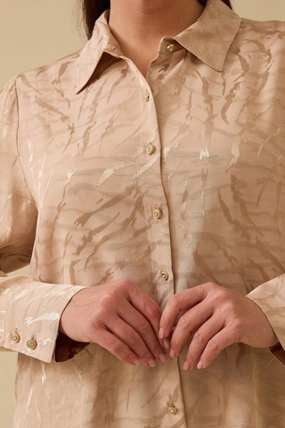 Galaxi Kadın Büyük Beden Jakarlı Düğmeli Gömlek 4011 Bej Bej