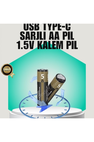 1.5v Aa Şarjlı Lityum Pil 1000+ Kez Şarj Edilebilir Hızlı Type-c Şarj 2 Adet 59192626