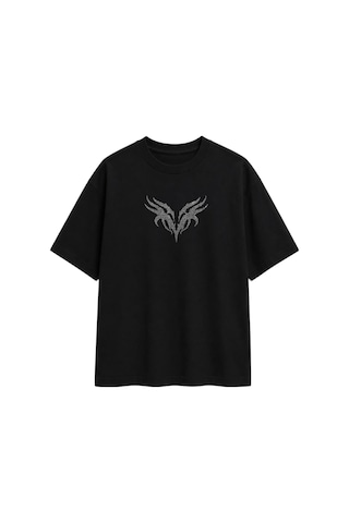 Zaee Vnm Premium Taşlı Oversize Tişört Siyah