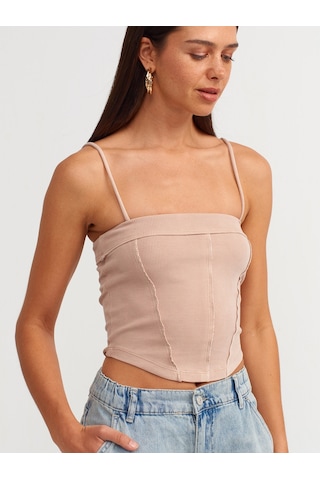 Dilvin Askılı Crop Top  Bej