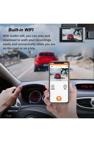 Samdoo Üçlü Kamera Araç Gördürücü: 1080p Ön 170 , İç Ve Arka 110 Kameralar, Geri Park Görüntüsü, 24 Saat Park Monitörü, Wıfı İle Canlı Görüntü