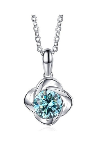 Mavi Bagueringen Gerçek 1ct Yuvarlak Kesim Spiral Dört Yapraklı Yonca D Renk Mozanit Kolye Kolye Kadınlar Için 925 Ayar Gümüş Takı