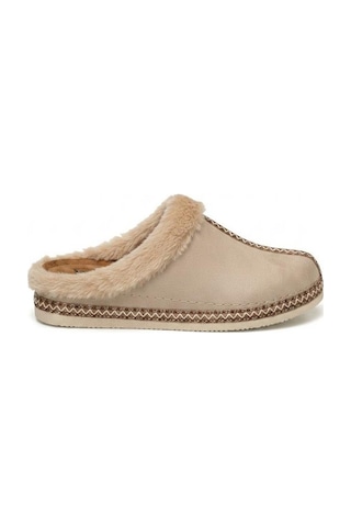 Fort Voga Nubuk Ev İçi Nakış Ve Kürk Detaylı Önü Kapalı Kışlık Kadın Terlik 2900-k3 Bej