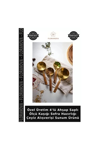 Özel Üretim 4'lü Ahşap Saplı Ölçü Kaşığı Sofra Hazırlığı Çeyiz Alışverişi Sunum Ürünü Çok Renkli