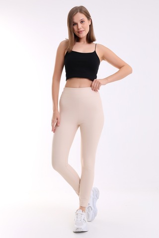 Winmoda34 Kadın Mat Yüksek Bel Içi Polarlı Deri Tayt Ekru