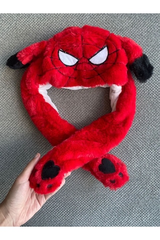 Mj Toys Örümcekadam Şapka Kulakları Hareket Eden Şapka Işıklı Modlu Peluş Ironman Şapka Bere Kırmızı