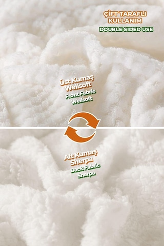 Ultra Yumuşak Çift Taraflı Wellsoft Peluş Yorgan Çift Kişilik Yıkanabilir 200x220 Cm Krem Krem