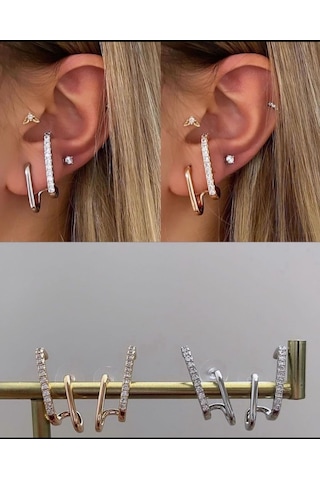 Kadın Çelik Küpe Zirkon Taş Vip Kararmaz Küpe Altın