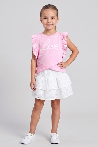 Dmb Boys & Gırls Kız Çocuk Brode Etek Tshirt 2'li Takım Pembe 2-7 Yaş-2720