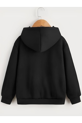 Moda Assema Çocuk Unisex Kapüşonlu Tatlı Kedi Baskılı Sweatshirt - Siyah Çok Renkli