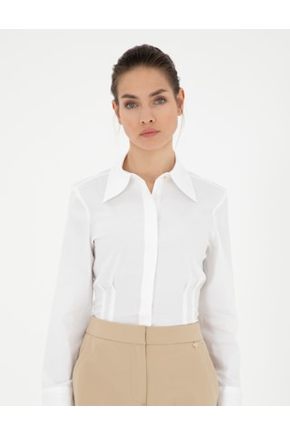 Pierre Cardin Kadın Beyaz Gömlek Desenli 50284562-vr013 Beyaz