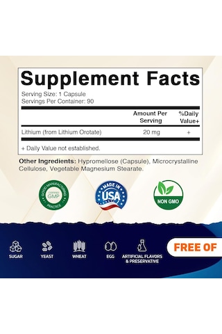 Vitamatic, Lithium Orotate, 20 Mg 90 Kapsül